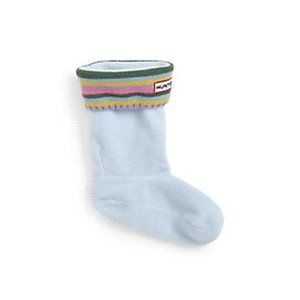 HUNTER UNISEX FLEECE WELLY SOCKS BABY BLUE STRIPE CUFF BOOT LINERS MXS 11-13